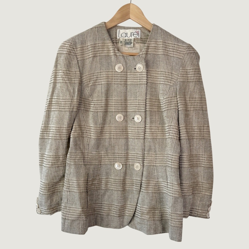 Laurel VTG Plaid Wool Blazer Size 36 S Brown Tan Dark Academia Old Money Career